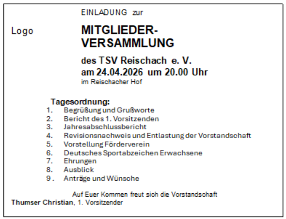 Einladung Jahreshauptversammlung 2026